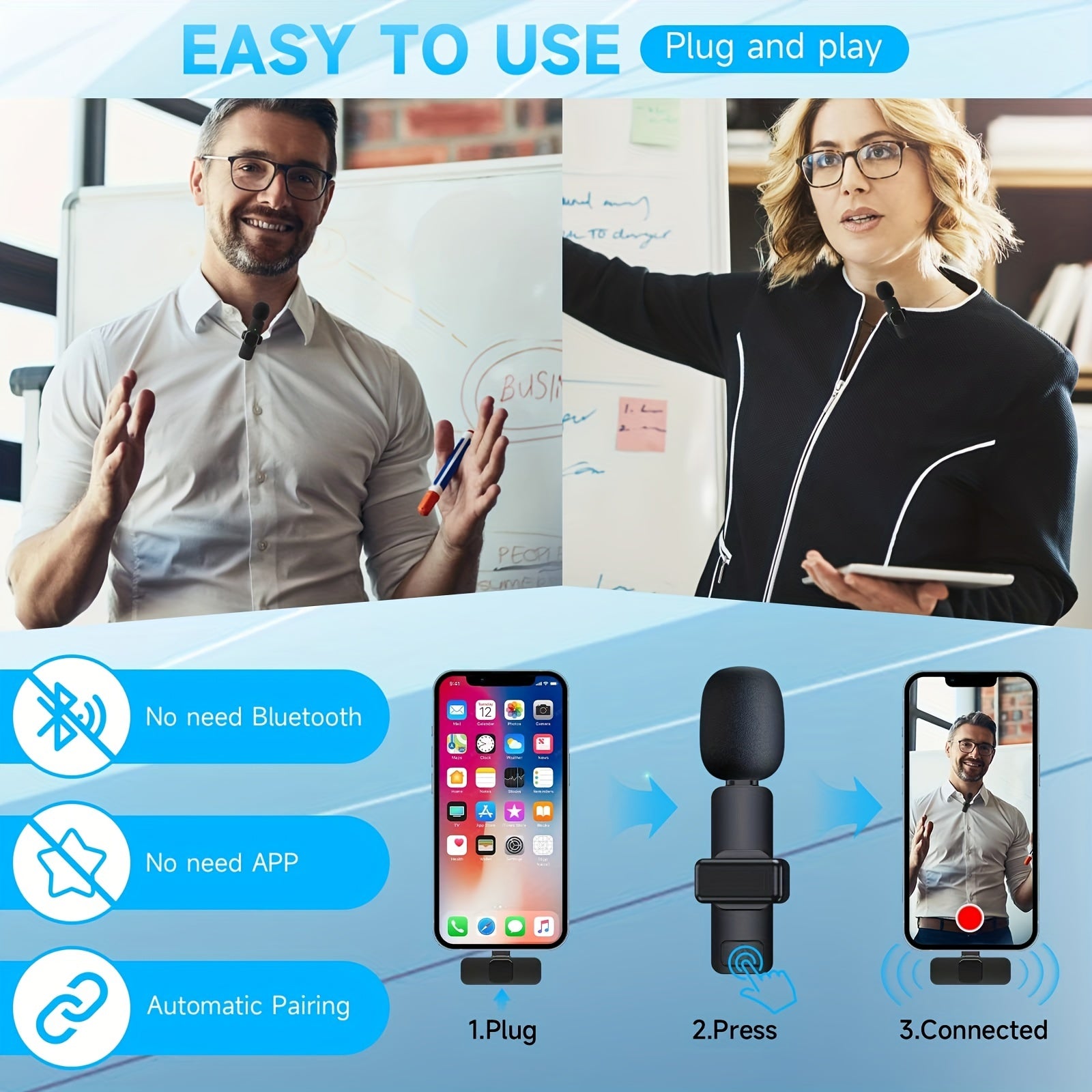 Wireless Lavalier Lapel Microphone For IPhone IPad Professional Wireless Clip Mic - Cordless Omnidirectional Condenser Recording Mic For Interview Video Podcast Vlog YouTube - 5 - CJ