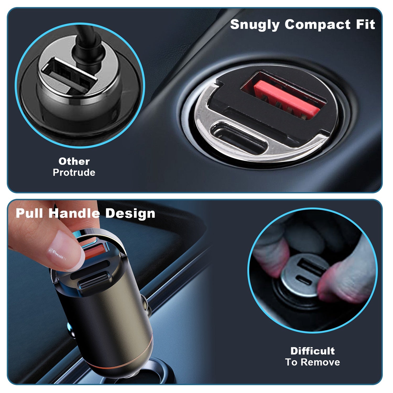 2Pcs 1,00W USB TypeC Car Charger QC4.0 PD3.0 USB Fast Charging Adapter Dual Port Car Cigarette Lighter Compatible With Phone Pad - 5 - CJ