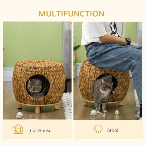 PawHut Wicker Cat Bed Cat House Stool With Washable Cushion, 44 X 43 X 41cm - 5 - cjdroshippping