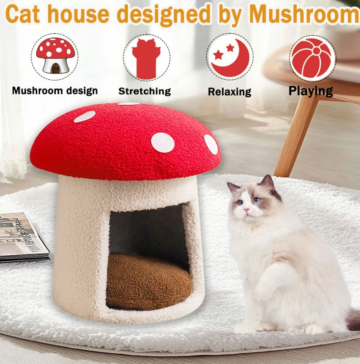 Extra Large Red Umbrella Mushroom Cat Bed, Scratch - resistant And Wear - resistant, Removable And Washable, Universal Pet Seat Bed For All Seasons, Pet Cat Bed, High - looking Mushroom Cat House - 5 - CJ