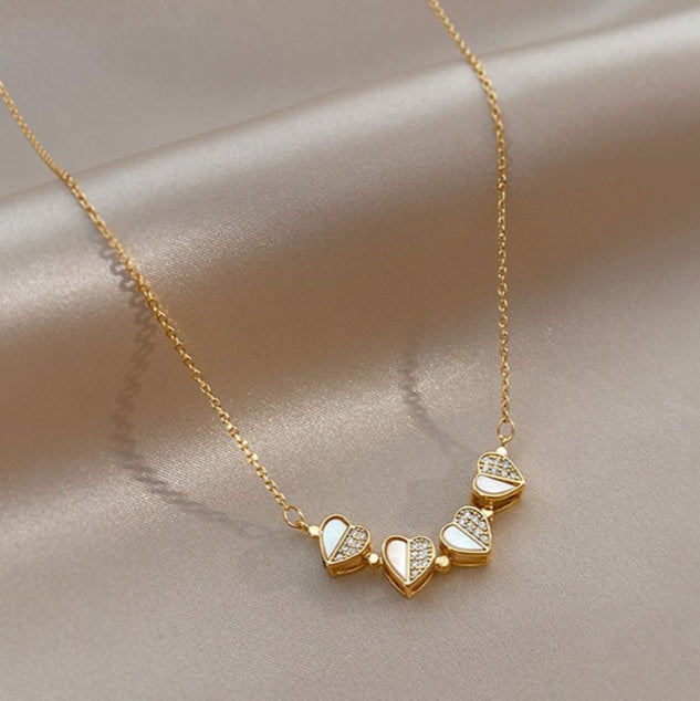 Luxury Four Leaf Clover Pendant Necklace Stainless Steel Crystal Heart Jewelry For Women Gift - 5 - CJ