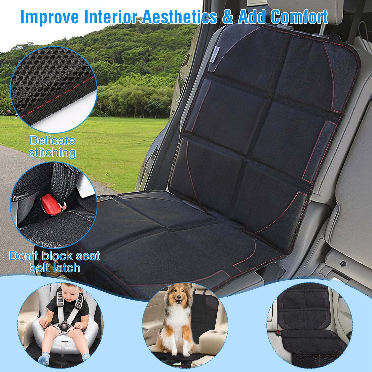 2 Packs Car Seat Protector Cushion Mat Pad With Thick Padding Protector For Child Baby Car Seat Mesh Pockets - 5 - CJ