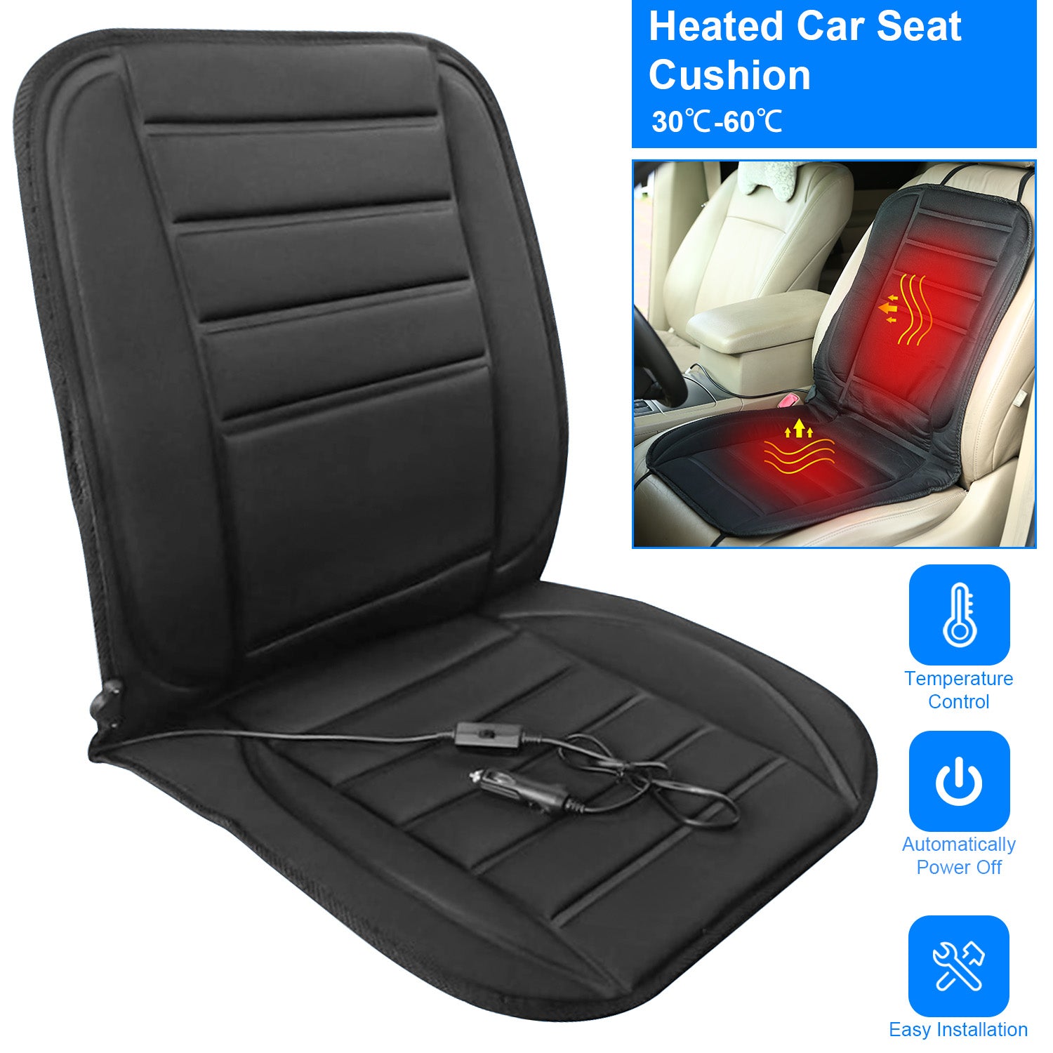1Pc Heated Car Seat Cushion 12V Auto Seat Cover Warmer With Adjustable Temperature Controller For Cars Trucks SUV - 5 - cjdropshipping
