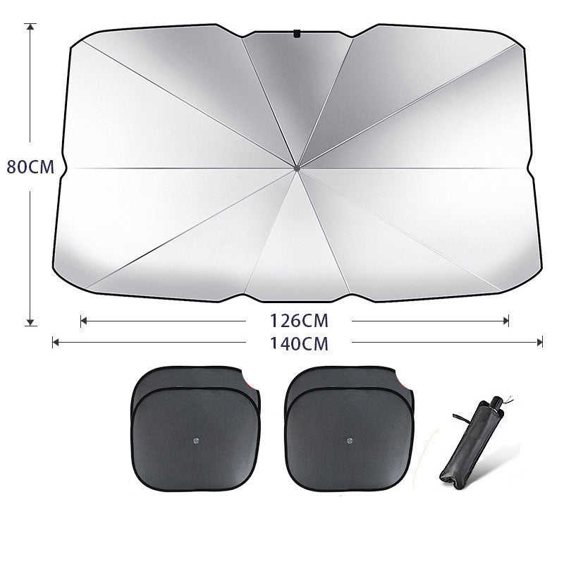 Foldable Car Windshield Sun Shade Umbrella UV Protection Heat Insulation Parasol Auto Front Window Cover Interior Protector Summer Gadgets - 0 - CJ - Titanium silver - Large with 4pcs mesh - CJQT123821519SH
