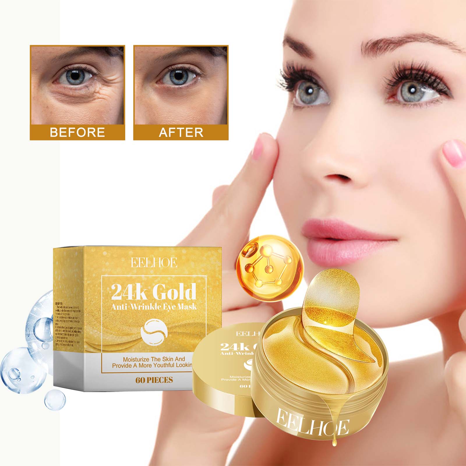 EELHOE 24K Gold Anti - Wrinkle Eye Mask, Moisturizing And Improving Eye Lines Brightening And Moisturizing Eye Skin Eye Care - 5 - CJ