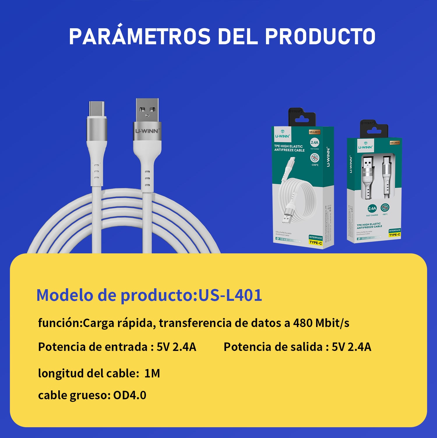 L401 USB - C Cable 2.4A 1M White USB 3.0 UWINN - 5 - CJ