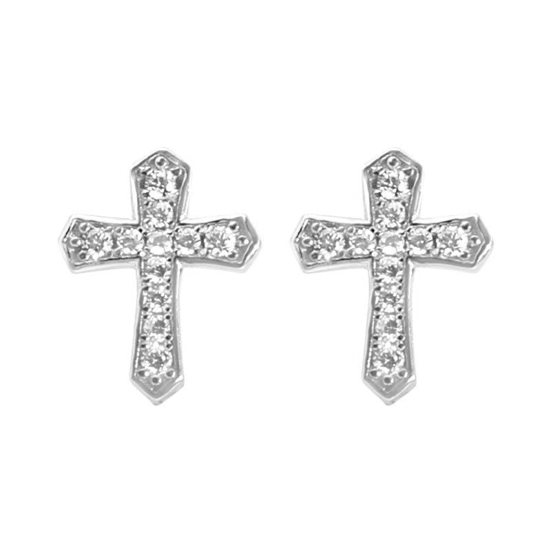 1 Pair Korean Trendy Zircon Cross Stud Earrings,Sparkling, Unisex.Hip Hop Piercing Jewelry - 5 - CJ