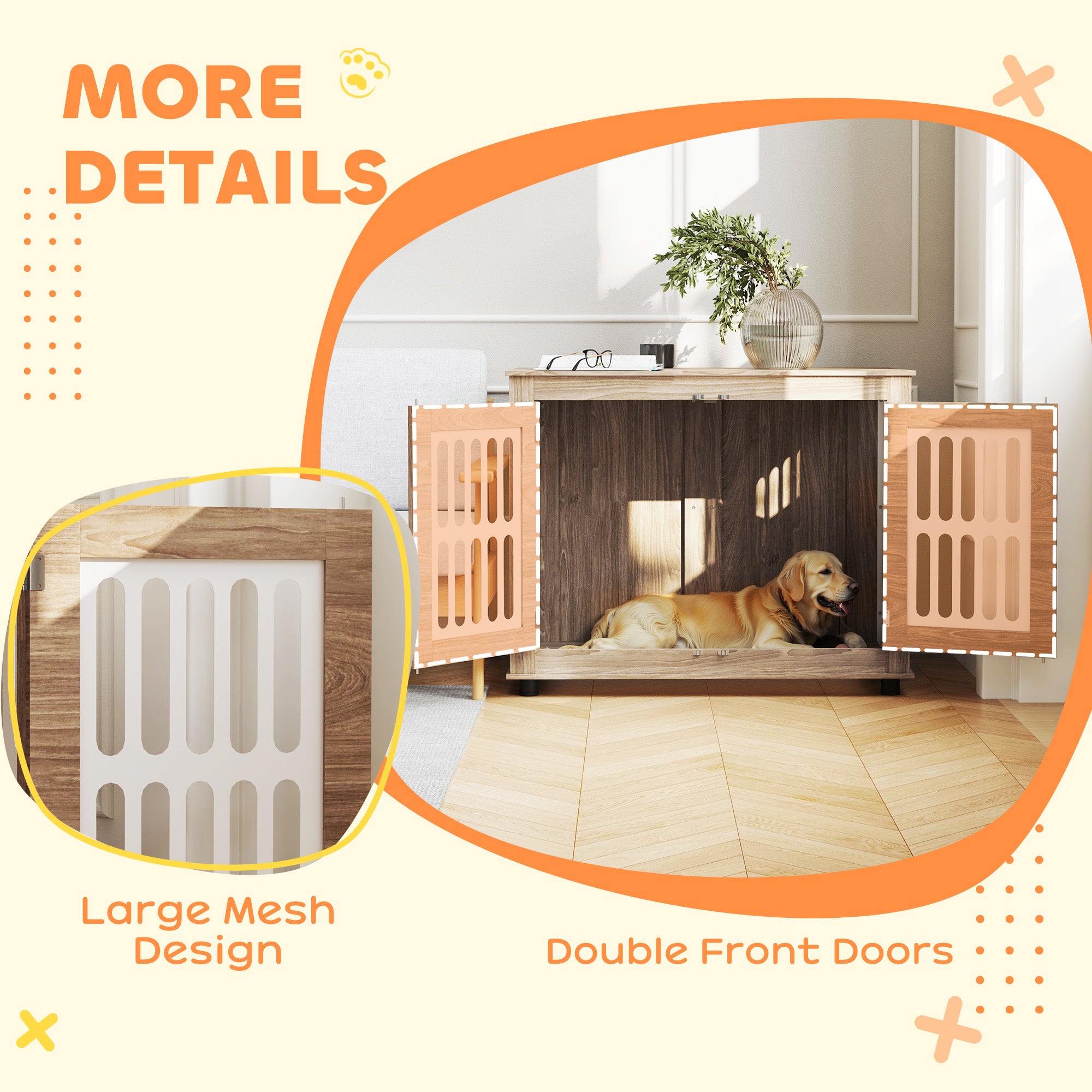 39 Dog Crate Furniture With 2 Doors, Adjustable Non - slip Foot Mats, For Large Dogs, Walnut Brown - 5 - CJ