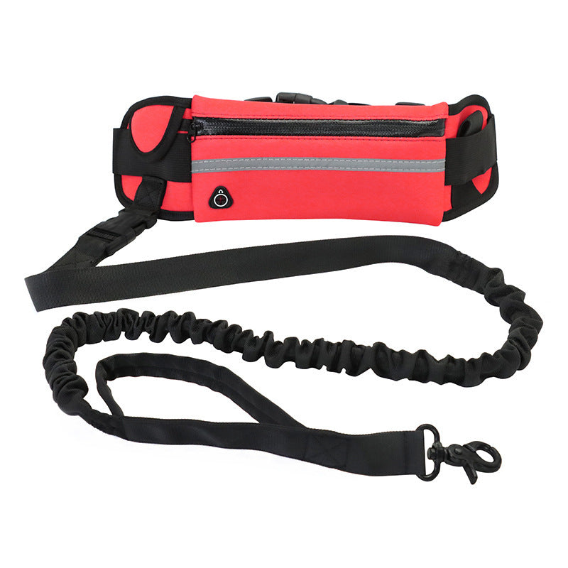 Hands Free Dog Leash Pet Walking And Training Belt With Shock Absorbing Bungee Leash For Up To 180lbs Large Dogs Phone Pocket And Water Bottle Holder - 4 - CJ - Rose Red - CJJJCWGY04596 - Rose Red