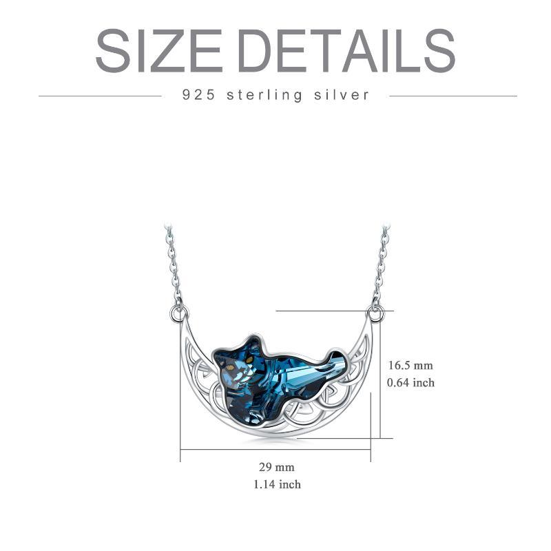Cat and Celtic Moon Necklace with Blue Crystal in S925 Sterling Silver - 5 - cjdropshipping