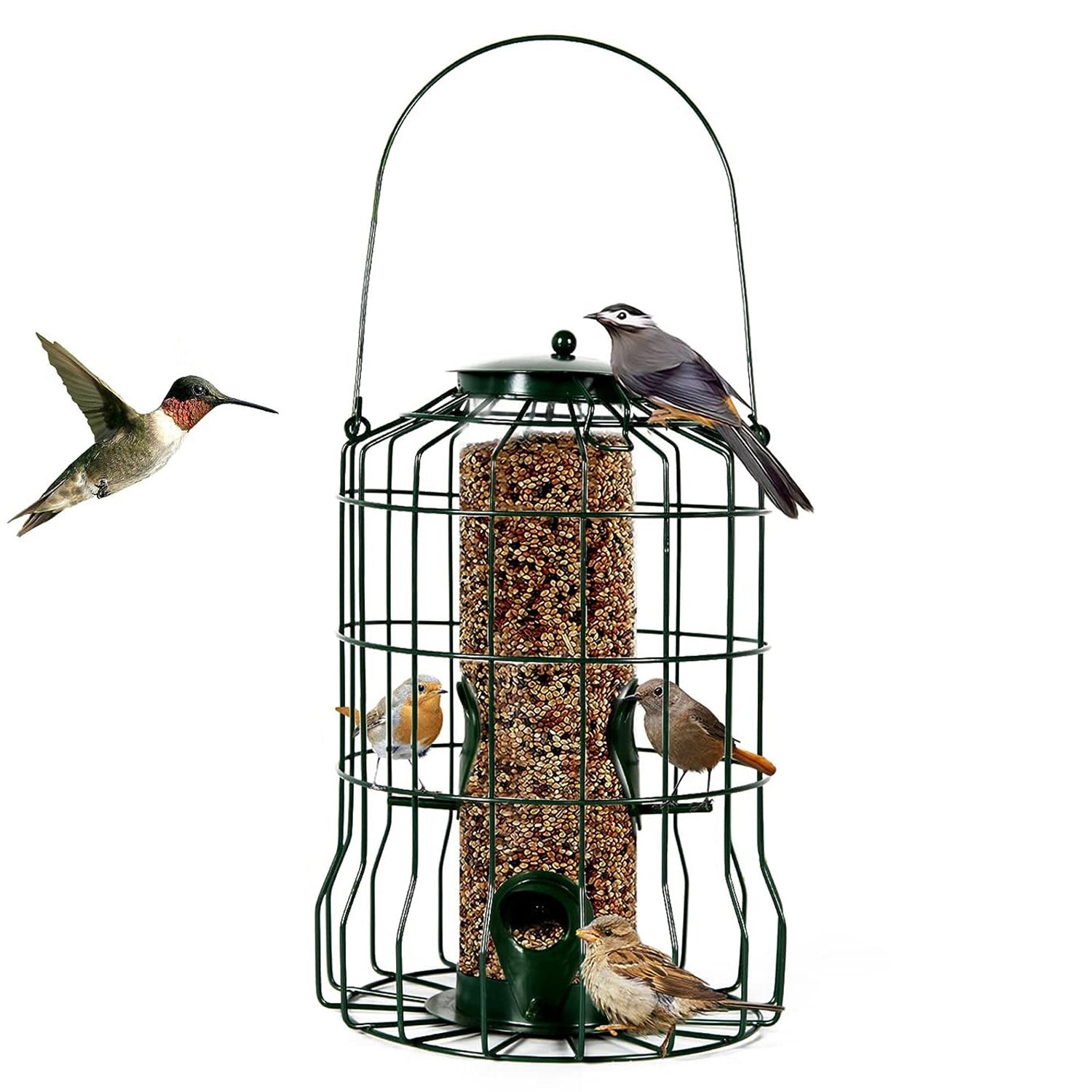 1Pc Outdoor Wild Bird Feeder Squirrel - Proof Chew - Proof Metal Hanging Seed Feeder With 4 Feeding Port For Small Songbirds - 5 - CJ