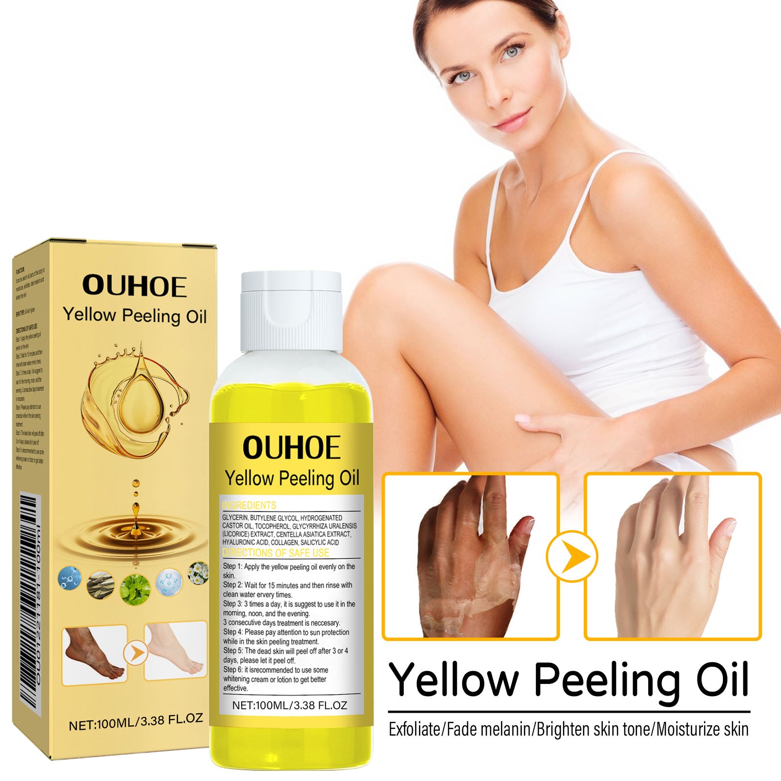 OUHOE Yellow Exfoliating Oil Hydrates And Moisturizes Skincare Body, Clears Skin, Brighens Skin Tone - 5 - CJ