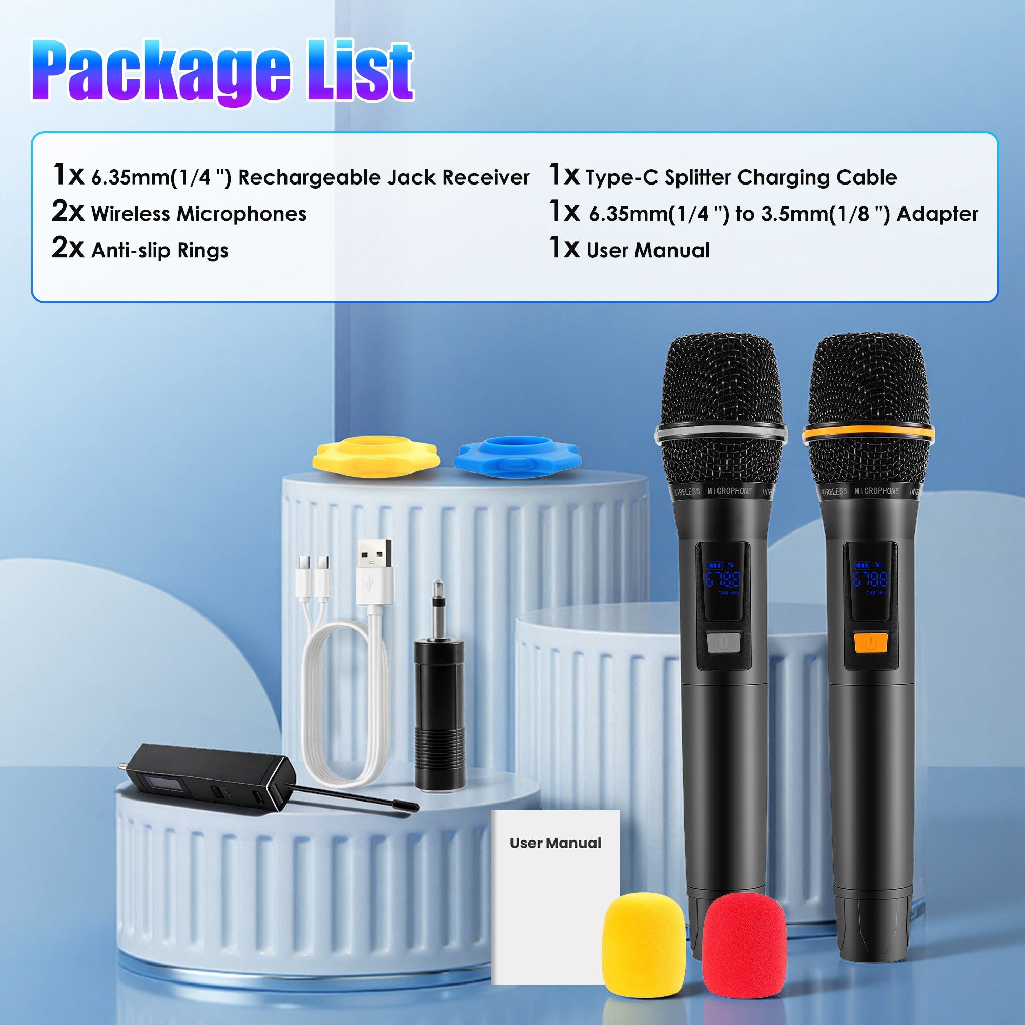 2Pc UHF Wireless Microphones Rechargeable Wireless Microphones Metal Handheld Dynamic Mics With 262FT Range For Karaoke Party DJ Wedding Speech Outdoor Events - 5 - CJ