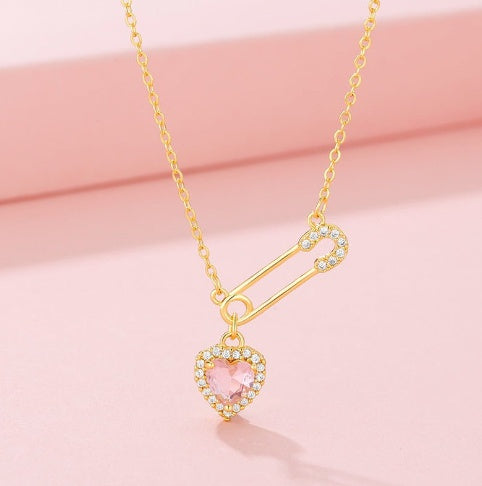 Rhinestone Heart - shaped Pin Necklace Special - interest Design Exquisite High - grade Light Luxury Clavicle Chain - 5 - CJ