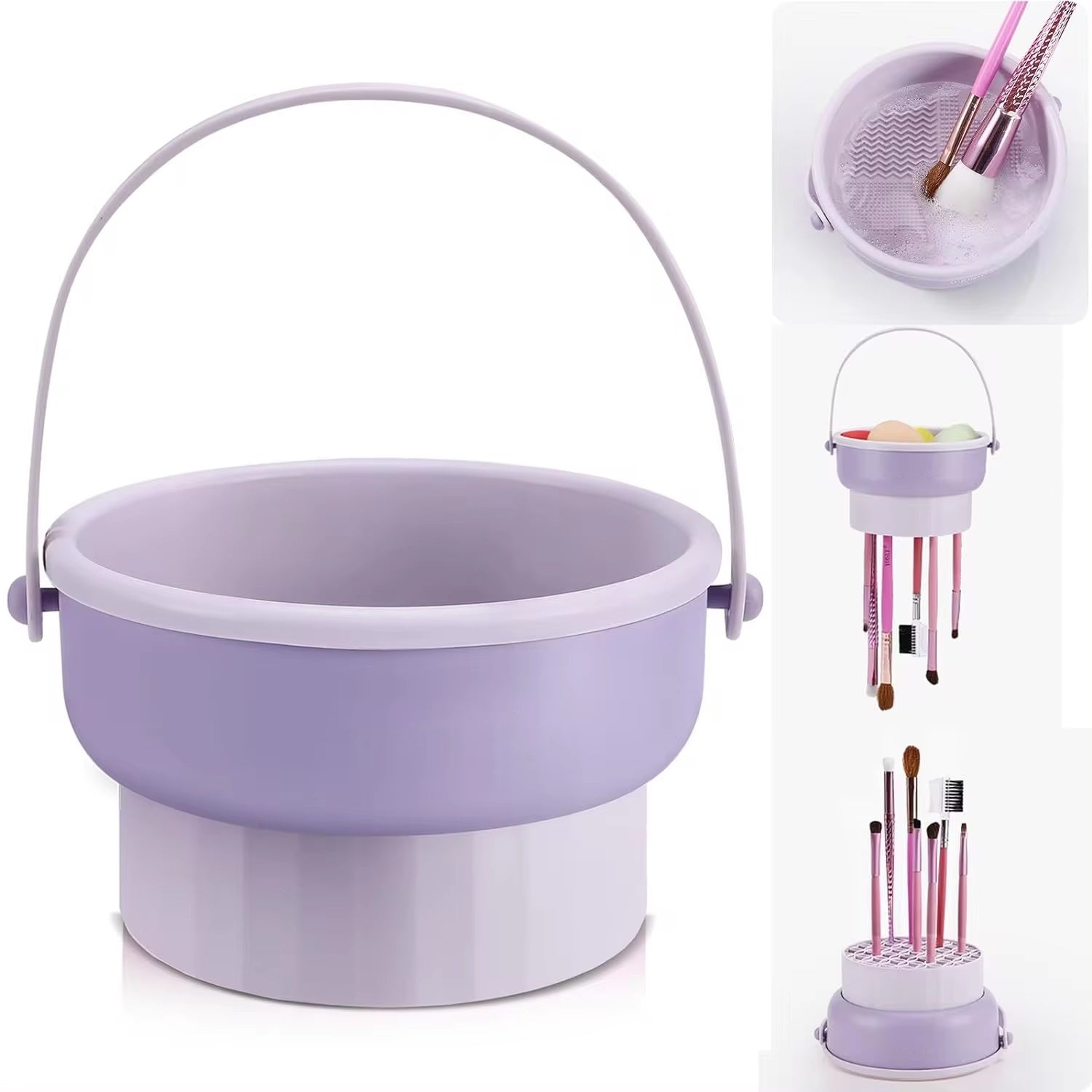 Makeup Brush Cleaning Bowl Beauty Egg Cleaning Tool Storage Set Brush Powder Puff Dry Cleaning Silicone Drying Shelf - 5.0 - CJ