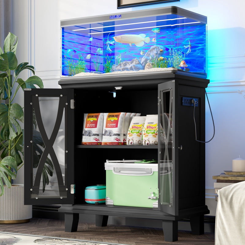 20 - gallon Aquarium Rack With 4 AC Outlets And 2 USB Outlets, Farmhouse - style Decorative Aquarium Rack Furniture With Adjustable Shelves 10 - 20 Gallon Reptile And Turtle Rack With Cabinet Storage Space - 5 - cjdroshippping