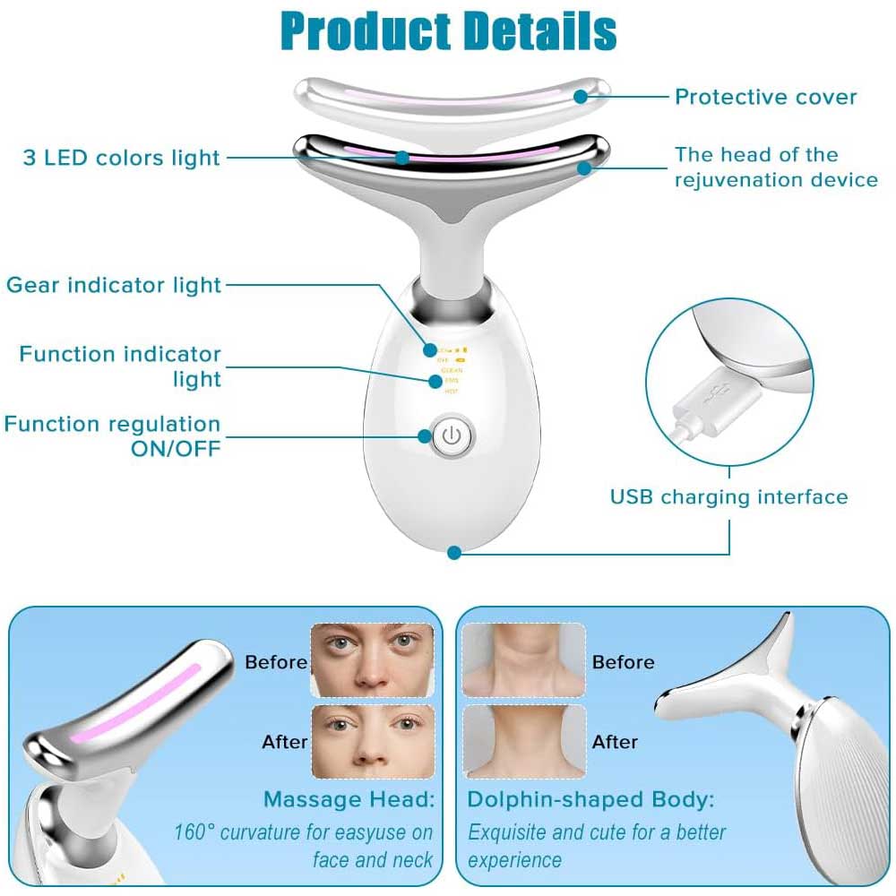 Neck Face Massager Face Sculpting Tool 3 Colour Modes And Vibration For Facial Massager For Double Chin - 5 - CJ