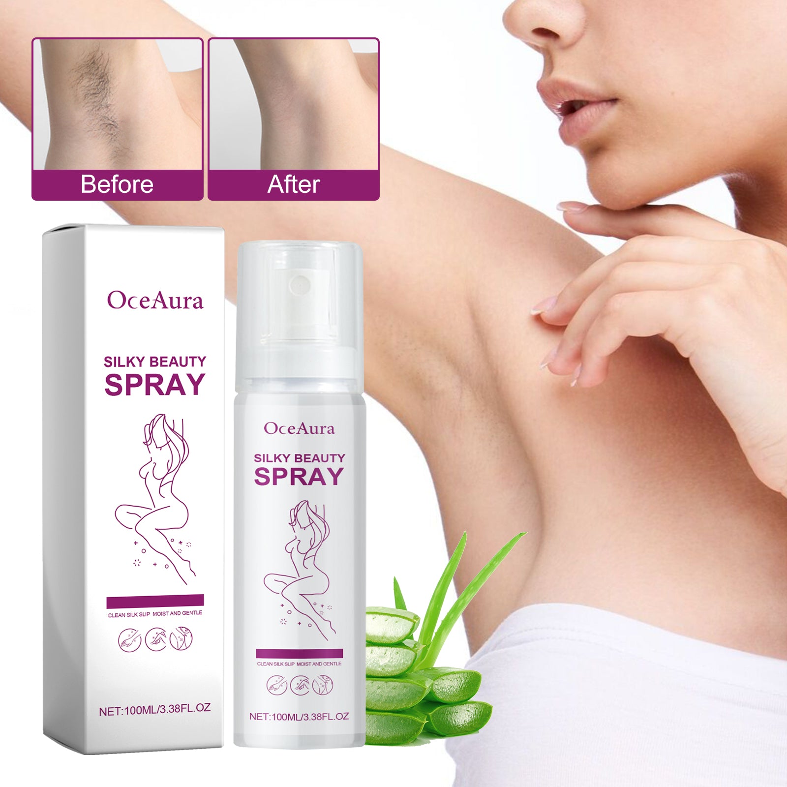 Oceaura Hair Removal Spray Gentle Painless Hair Removal Mousse Spray Underarm Hair Hands Hair Legs Hair Whole Body Hair Removal Spray - 5 - CJ