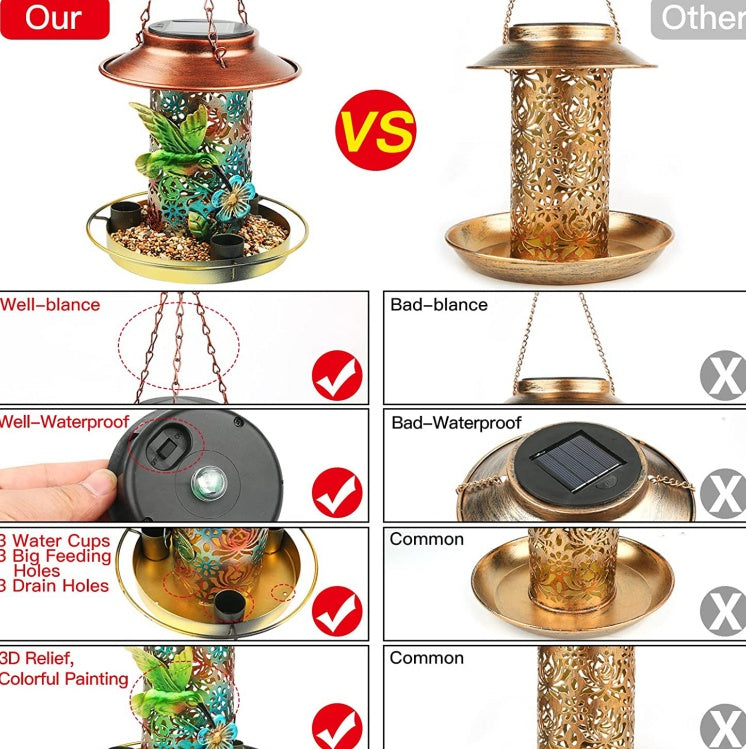 Solar Bird Feeder For Outdoors Hanging, Metal Wild Bird Feeder For Cardinals Solar Garden Lantern With S Hook As Gift For Bird Lovers - 5 - CJ