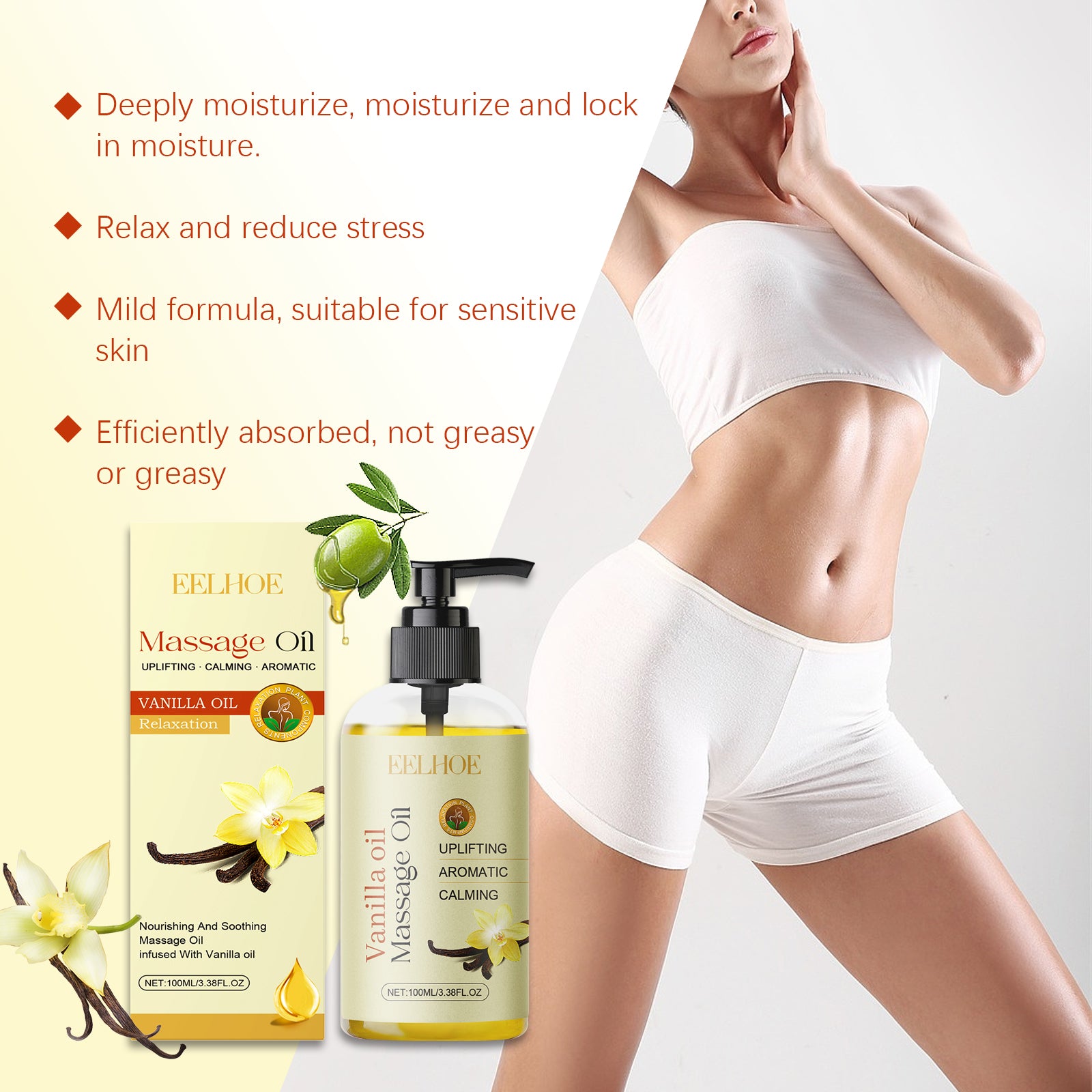 EELHOE Vanilla Body Essential Oil Softens Body Skin Hydrating Moisturizing Soothing Radiant Body Essential Oil - 5 - CJ