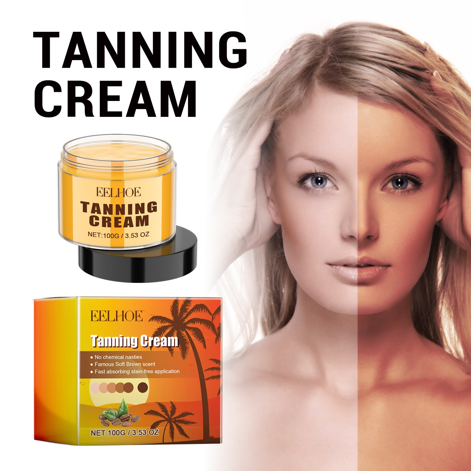 EELHOE Tanning Cream, Quick Tan Natural Comfort Tan Non - Greasy Moisturizer - 5 - CJ