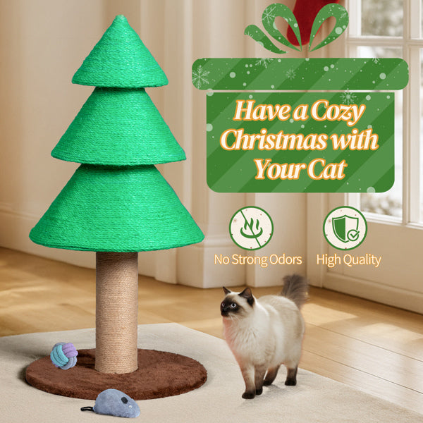 31.5in Christmas Tree Cat Scratcher, Cat Scratching Post For Indoor Cats, Large Sisal Cat Scratching Tree Cat Scratch Tower, Green - 5 - CJ