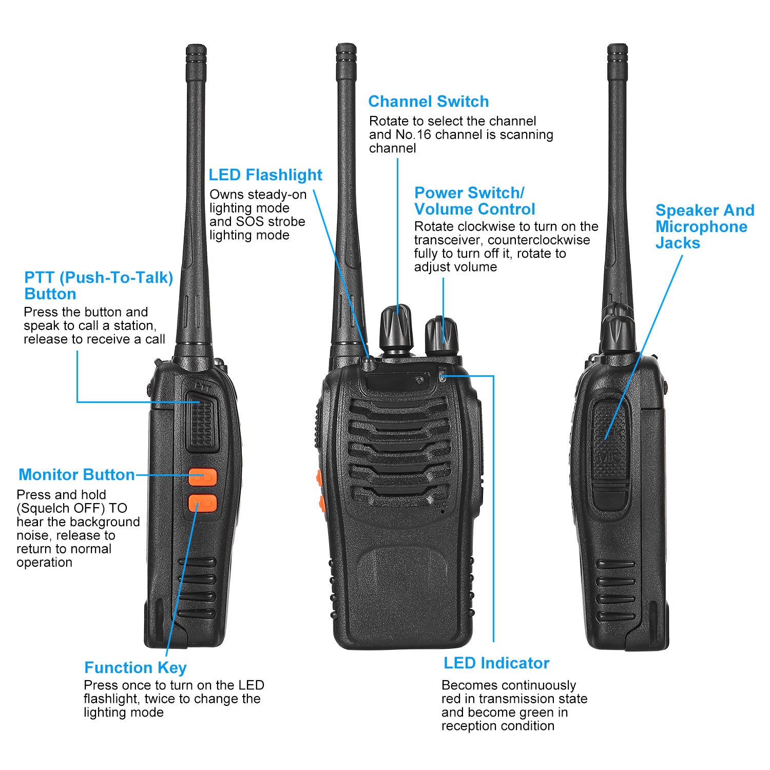 2 X Baofeng BF - 888S Walkie Talkies Two Way Radio UHF 16CH 400 - 470MHZ Long Range - 5 - CJ