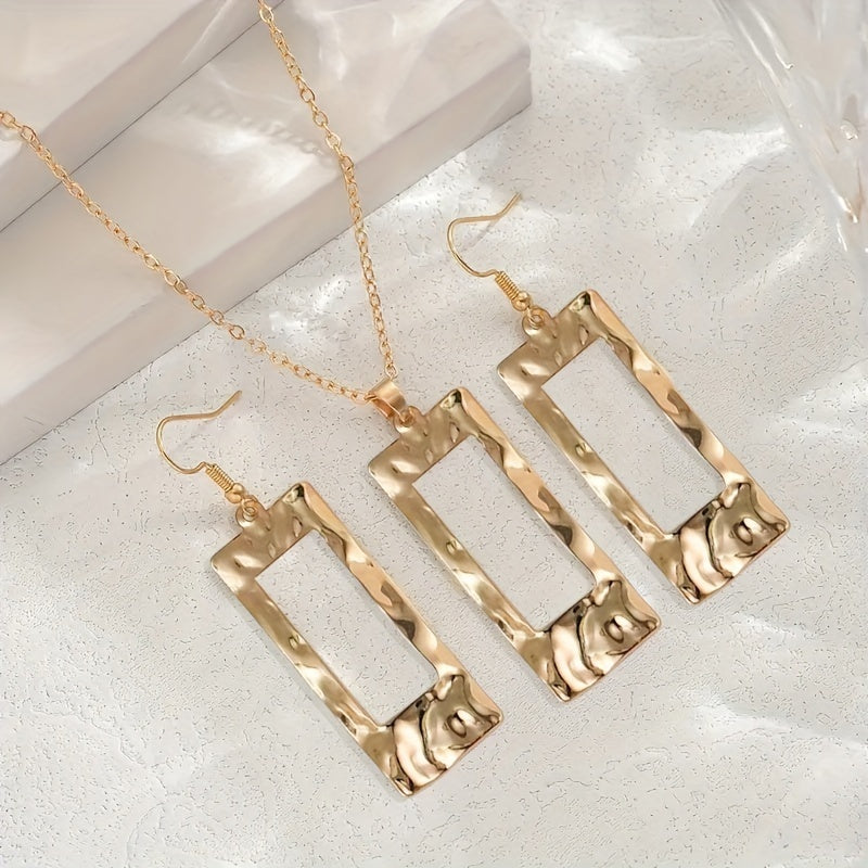 Lxalry Gold - Toned Hammered Geometric Jewelry Set, Recycled Alloy Necklace & Earrings For Women, Eco - Friendly Hypoallergenic Accessories For Daily Party Formal - 5 - CJ