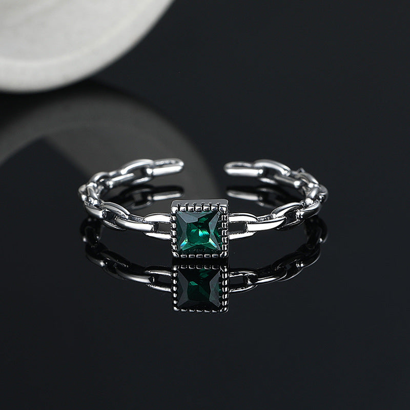 S925 Sterling Silver Emerald Zircon Chain Ring - 4 - CJ