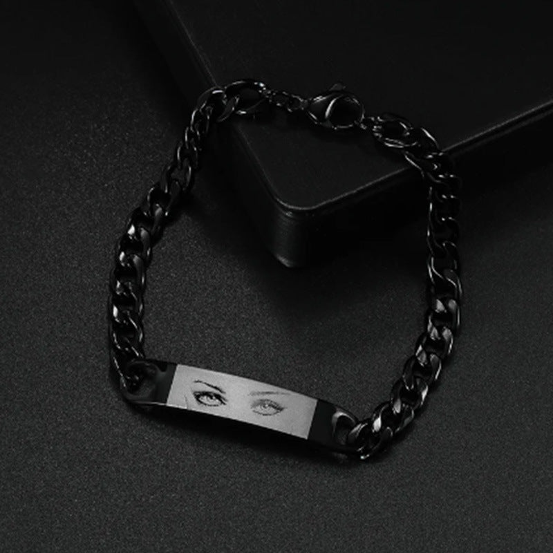 Personalized Human Eye Bracelet DIY Laser Engraved Stainless Steel Couple Bracelet Engraved Portrait Bracelet - 7 - CJ - Black - Photo - CJSL210286105EV