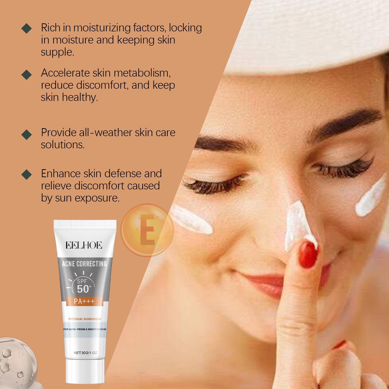 EELHOE Physical Sunscreen, Hydrating Sunblock Facial Skin Care Moisturizing And Nourishing Sunscreen - 5 - CJ