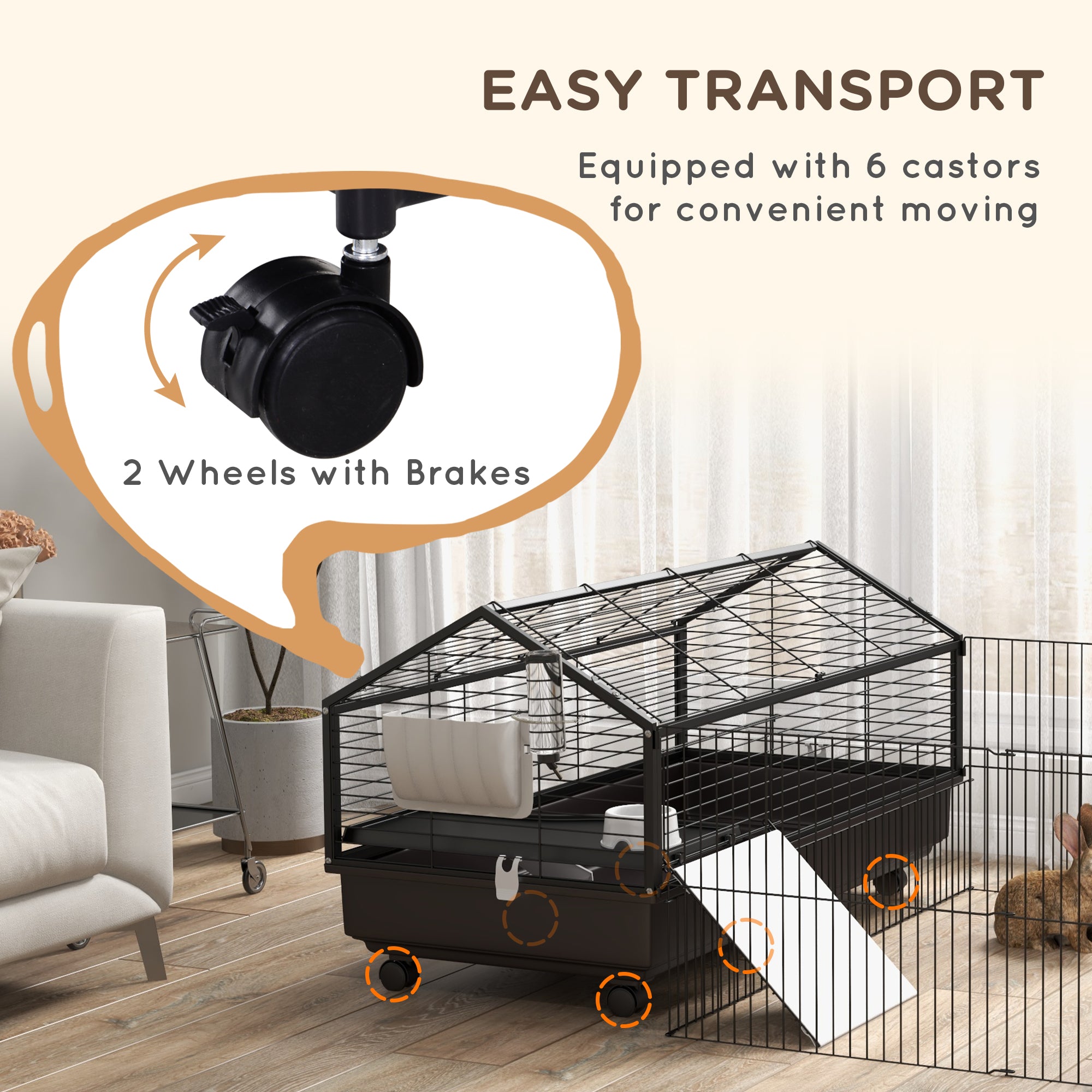 Small Animal Playpen Cage with Rolling Caster, Water Bottle 46.5" - 5 - CJ