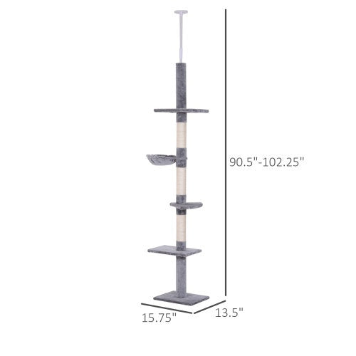 PawHut 9' Adjustable Height Floor - To - Ceiling Vertical Cat Tree - Grey And White - 5 - cjdroshippping