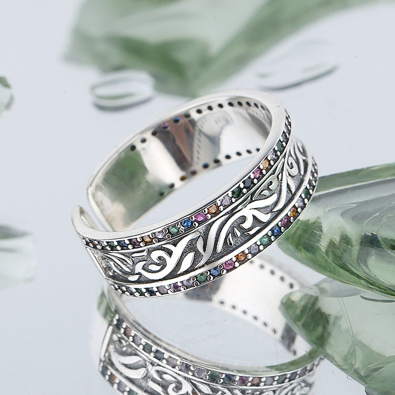 S925 Sterling Silver Retro Tang Grass Rattan Flower Ring - 4 - https://x.com/titan_prim62775J