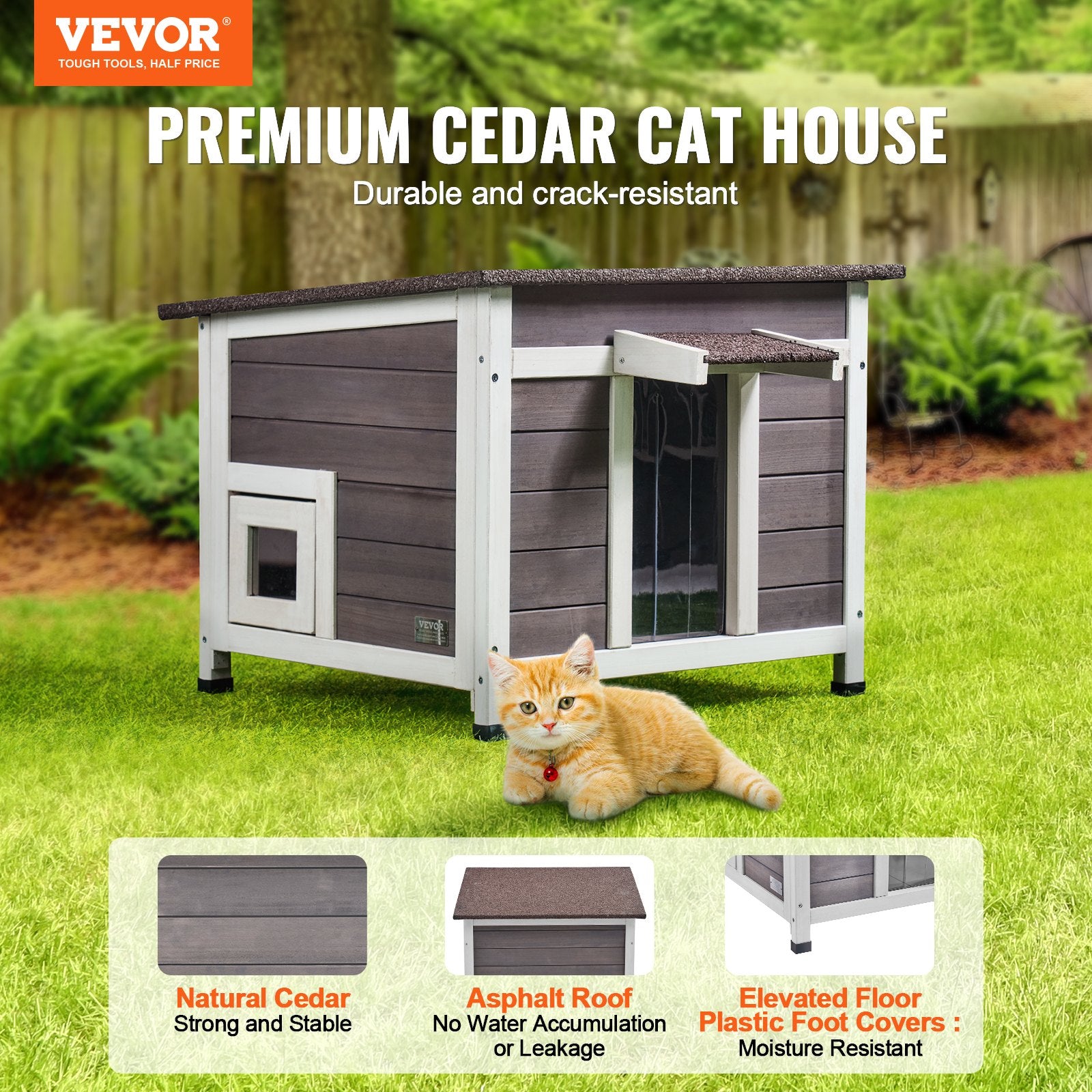 Outdoor Cat House Wooden Feral Cat Shelter With Roof Door Flaps & Window - 5 - CJ
