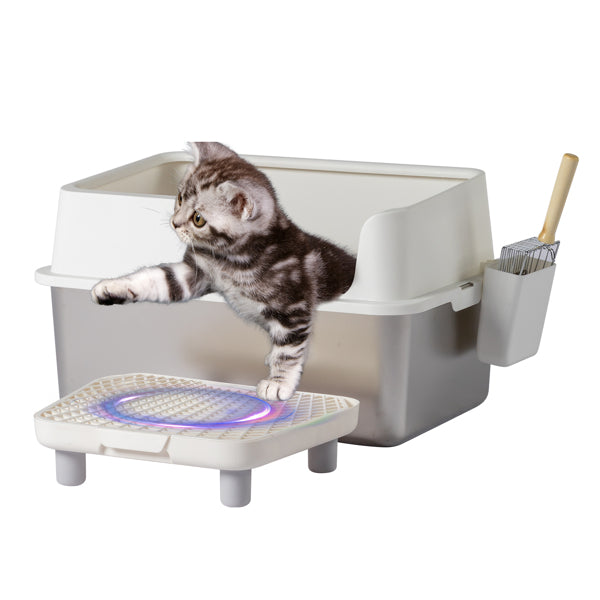 Stainless Steel With Plastic, Buckle Style With Shovel, Foot Pad, White Litter Box - 5 - CJ