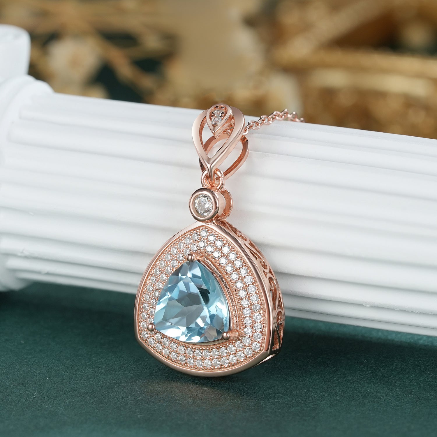 S925 Silver Necklace Women's Versatile Light Blue Topaz Inlaid Fat Triangle Pendant Collar Chain - 4 - CJ
