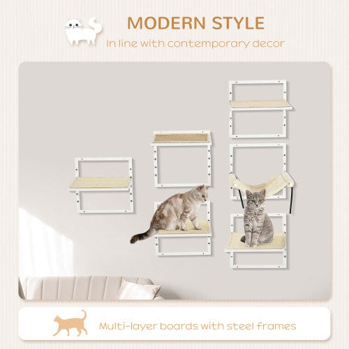 PawHut 6 - pc Modern Cat Wall Shelves For Indoor Cats, Height Adjustable Jumping Platforms - 5 - CJ
