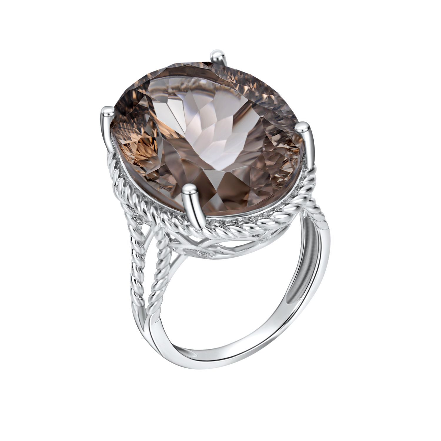 Luxury Wind Jewelry Natural Tea Crystal Ring S925 Silver Inlaid Smoky Crystal - 4 - CJ