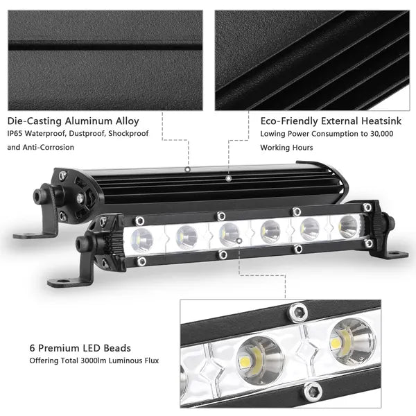 7" LED Light Bar Single Row Offroad Spot Lights 18W Ultra Slim Straight Work Light For Trailer Truck Bus Boat - 5 - cjdropshipping