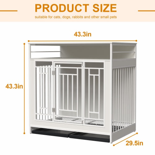43.3 Inch Large Dog Kennel Furniture, Wooden Kennel With Divider - 5 - CJ