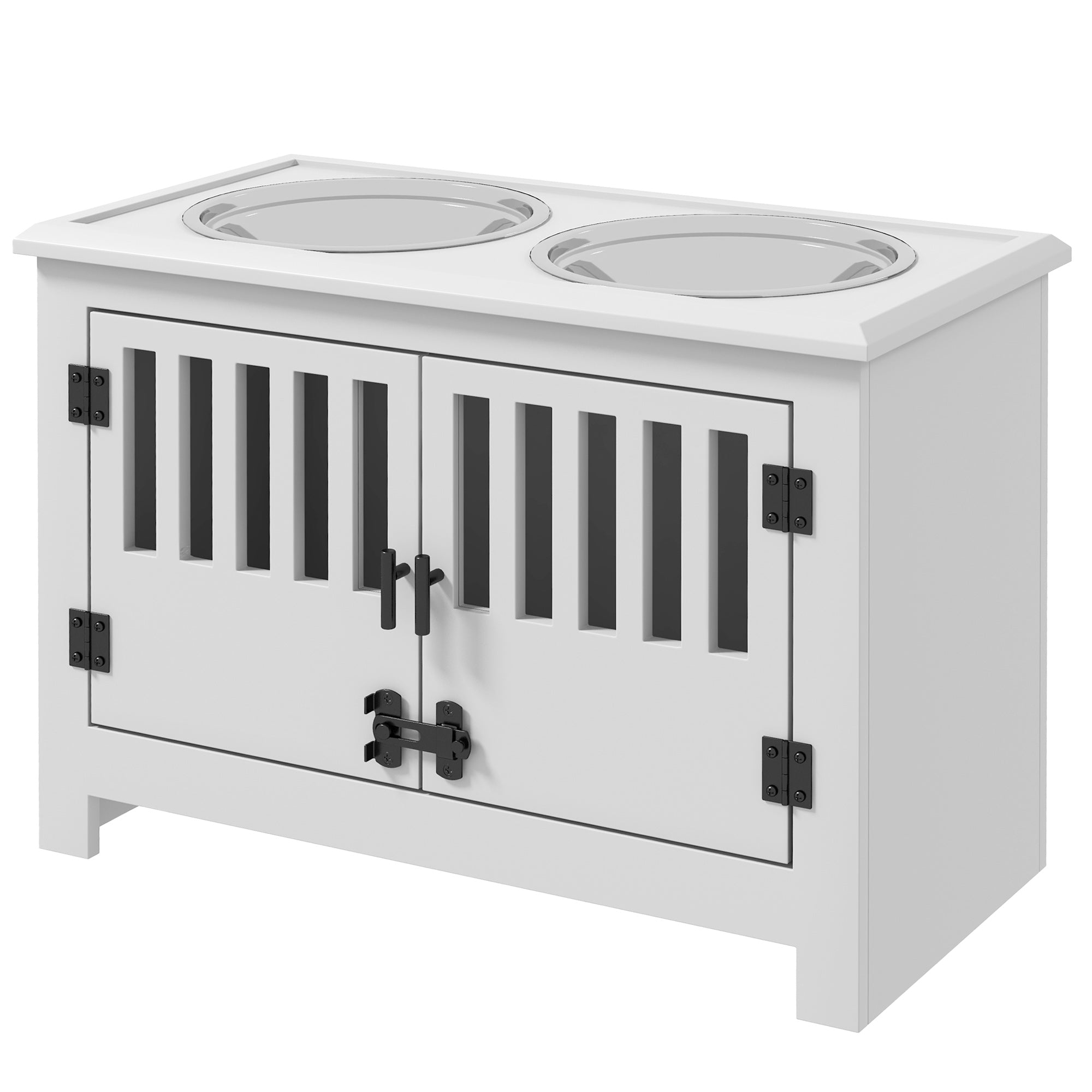 Dog Food Storage Cabinet with Bowls & Dog Feeding Station, White - 5 - CJ