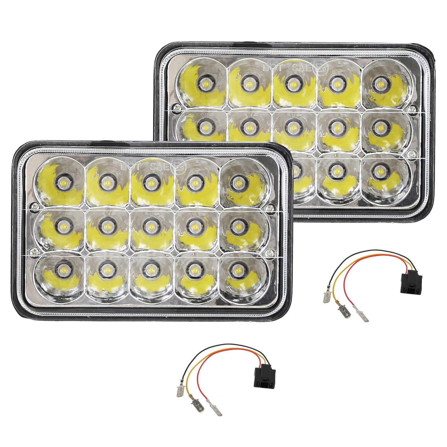 2Pcs 4x6in Car LED Headlights Vehicle Rectangular Headlamp With H4 Socket H4 - to - 3Pins Adapter With High Low Beam White Light IP68 Waterproof For 10 - 80V SUV Truck Sedan Car Motorcycle - 5 - cjdropshipping