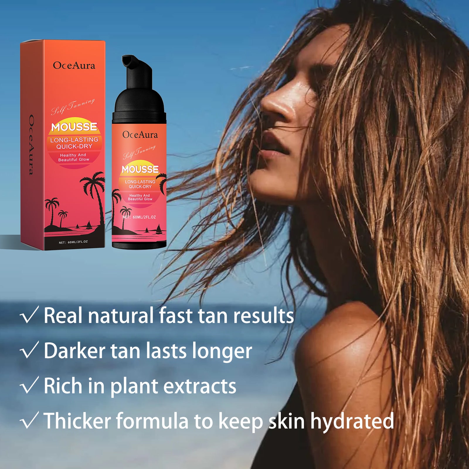 OceAura Self Tanning Mousse, Body Black Wheat Skin Hydrating Deep Moisturizing After Sun Repair Cream - 5 - CJ