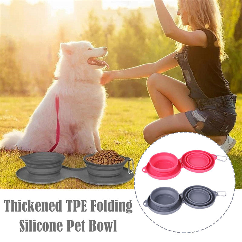 Rubber Foldable Double Bowl Pet Feeding Bowl Pets Supplies Dog Cat Bowls - 0 - CJ