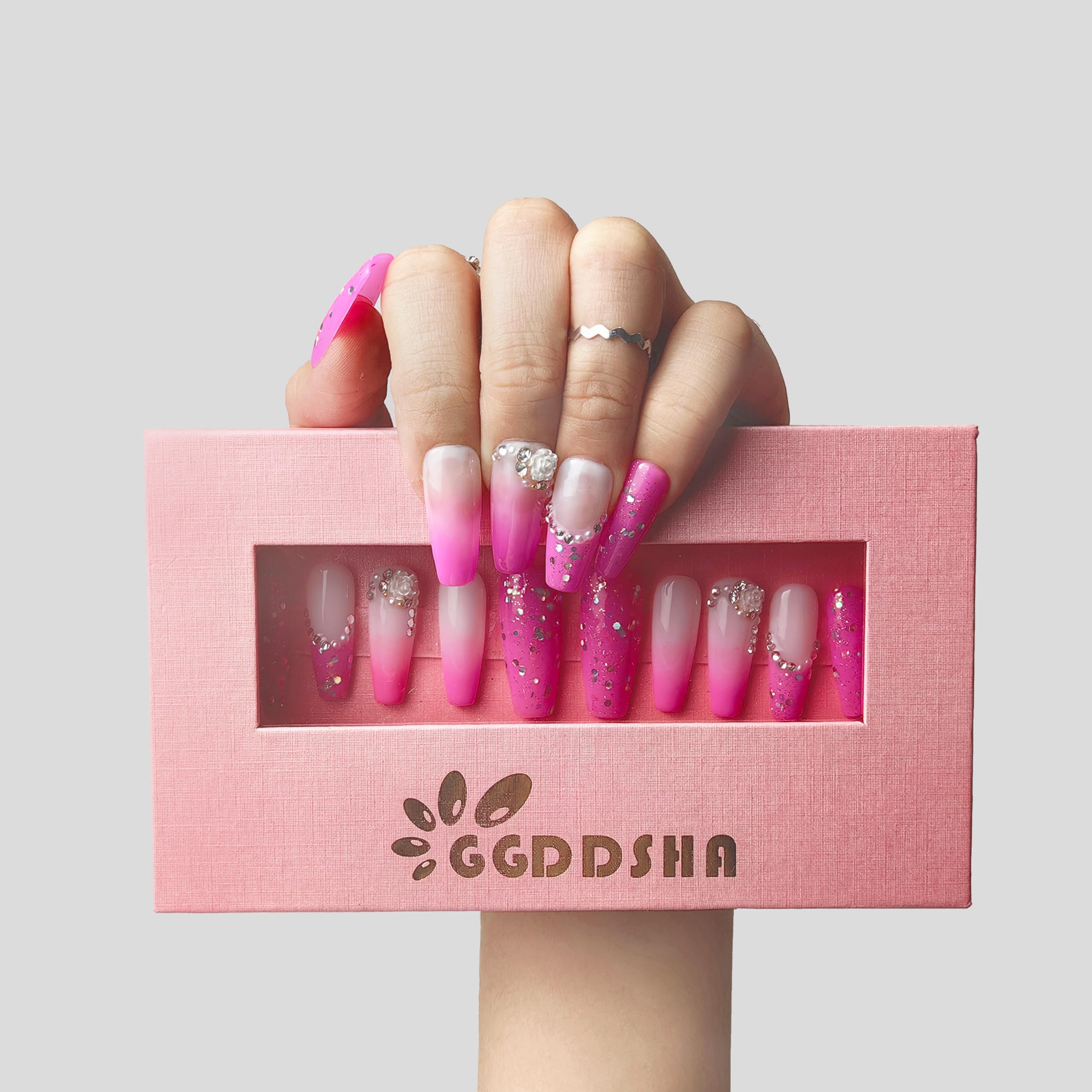 GGddsha Nails Handmade Pmma Acrylic Nails Press On NailsShort Reusable Fake False Nails Kit With Box Gifts ForWomen,Blush Elegance - 5 - CJ