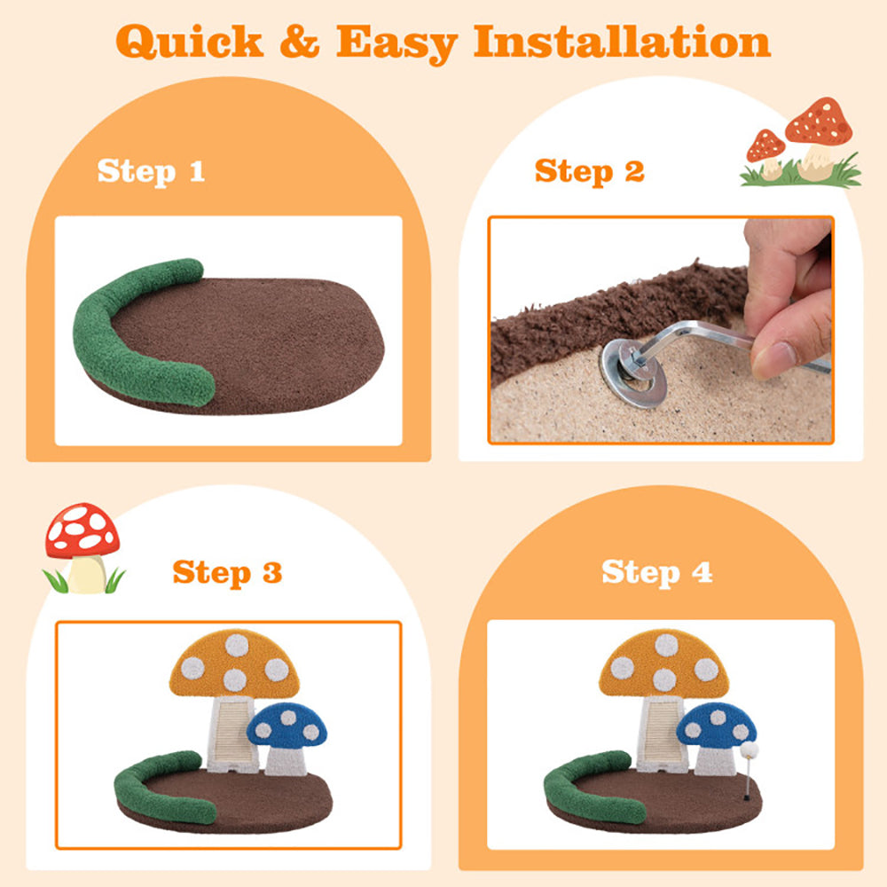 Mushroom Cat Bed Cat Claw Scratcher With Wide Bed And Sisal Scratch Panel - 5 - CJ