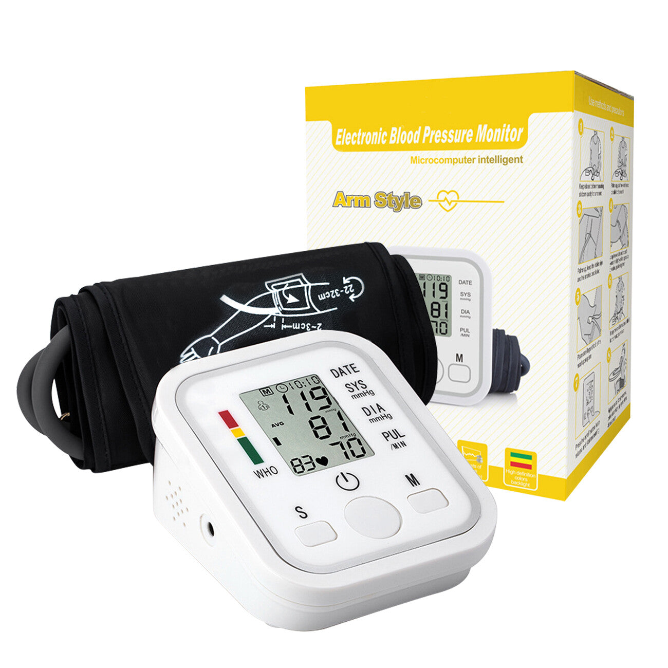 Automatic Upper Arm Blood Pressure Monitor Pulse Meter BP Machine Voice Talking - 5 - CJ