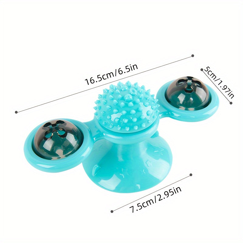 New Windmill Cat Toys Cute Rotating Interactive Cat Toy - Indoor Windmill Cat Toy With Suction Cup Catnip & Jagged Teeth Middle Ball, Smart Kitten Rotating Spinner Exercise Toy, Toothbrush & Massager - 5 - CJ