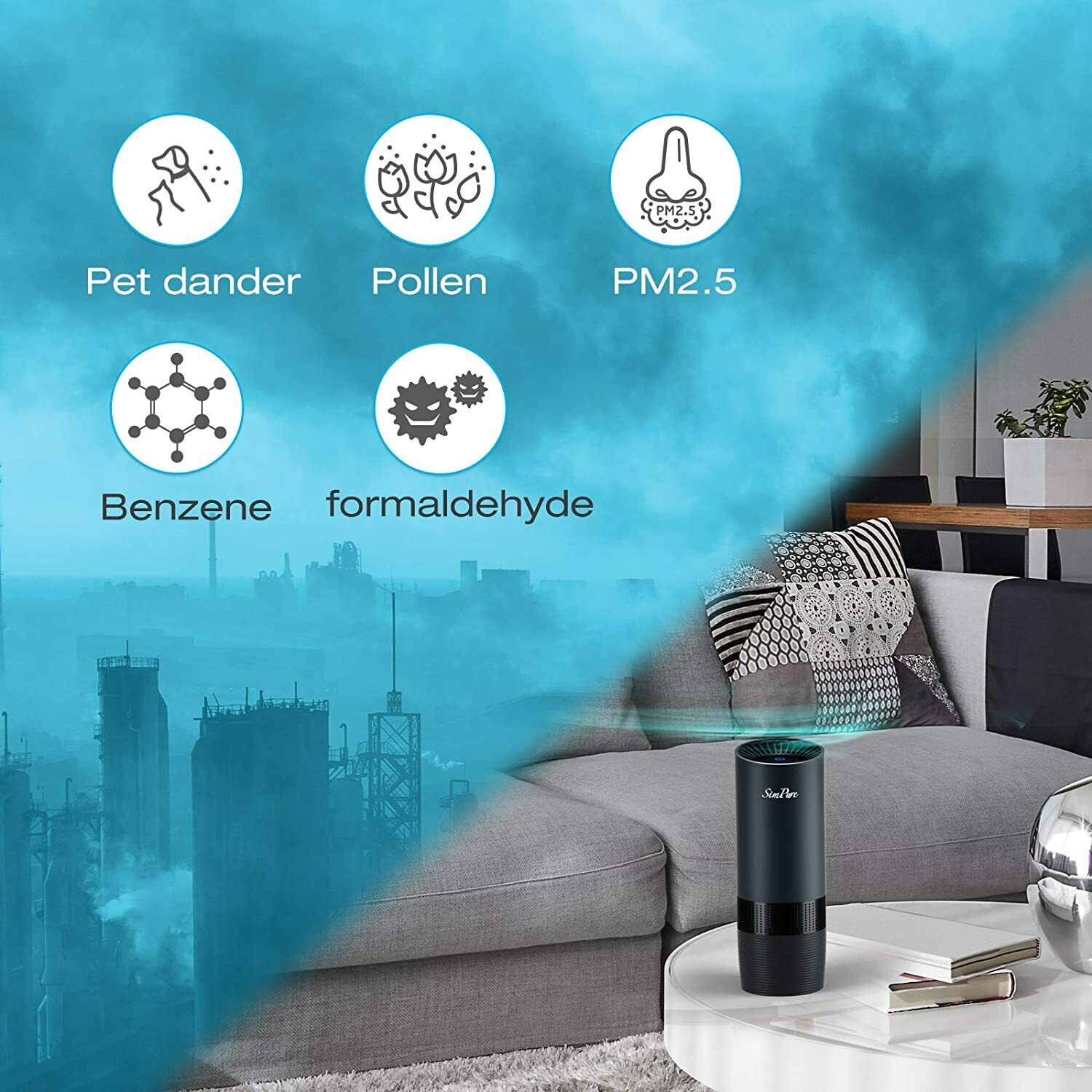 Room Car Air Purifier Cleaner HEPA Filter Remove Odor Dust Mold Home Allergies - 5 - CJ